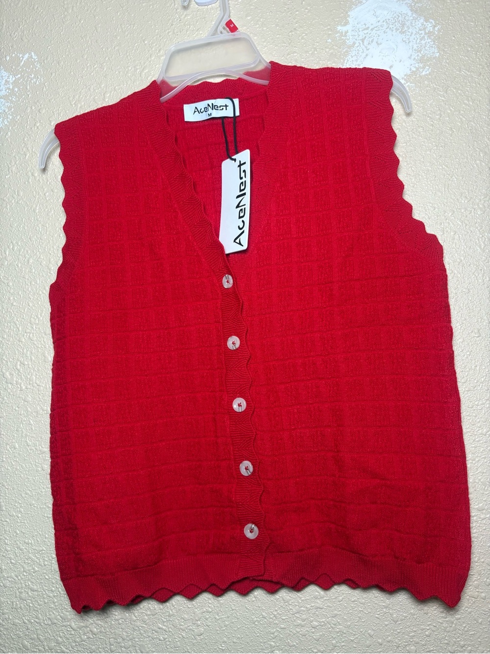 Red Sleeveless Button-Front Knit Sweater Vest